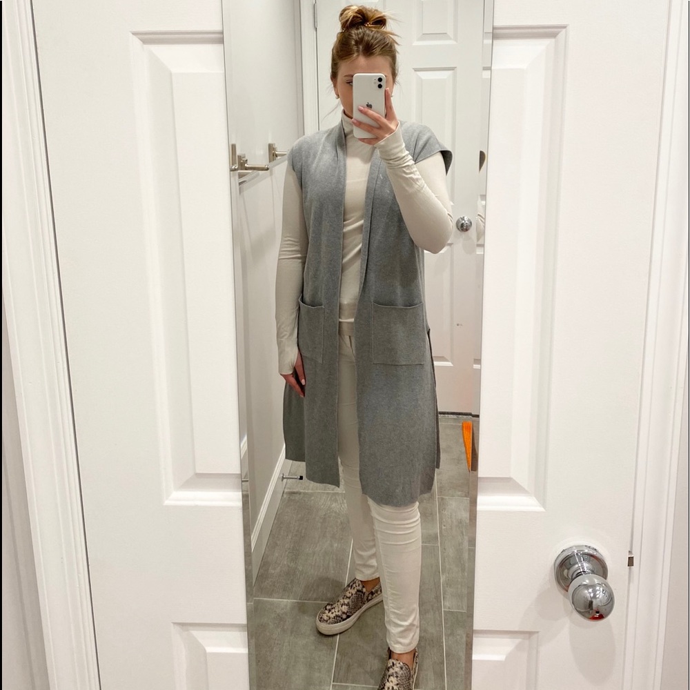 Long gray sweater vest